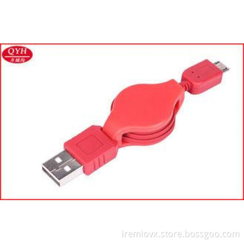 Red USB 2.to 5 pin retractable micro usb charging cable for